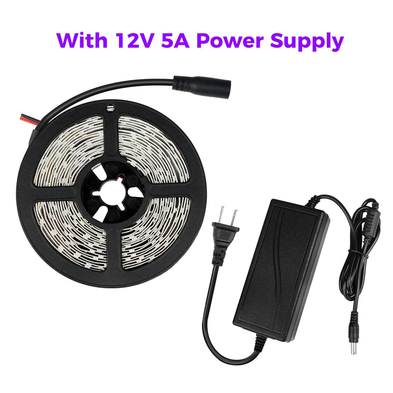 [AUSTRALIA] - YGS-Tech Super Bright 60 Watts UV Black Light LED Strip, 16.4FT/5M 3528 300LEDs 395nm-405nm Non-Waterproof Blacklight with Power Supply, for Night Fishing, Black Party 60Watts 