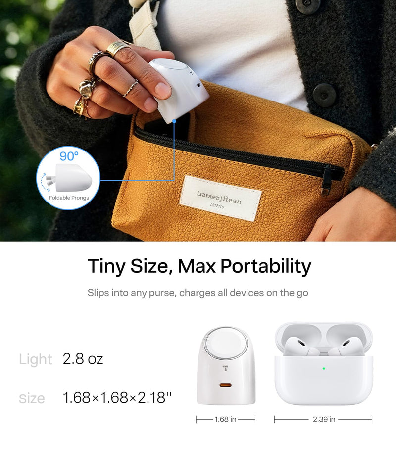 TORRAS Flasheye 2-in-1 45W GaN USB-C Charger for Apple Watch,iPhone W-White | Foldable Compact Wall Charger Block for Travel and Bedside, Fast Charging for iPhone, Watch, iPad and AirPods, Warm White A.Warm White Pearlescent