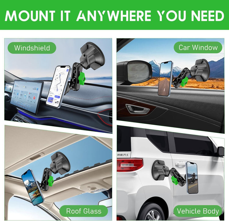 Vacuum Magnetic Car Phone Mount 360degrees Adjustable Phone Holder with 90mm Ultra Strong Suction Cup 10KG Load Bearing 17 Ball Head Aluminum Alloy Phone Mount for Car Windshield smartphones Android