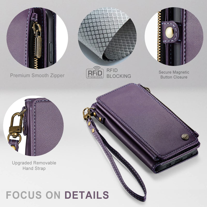 Defencase for iPhone 11 Case, RFID Blocking for iPhone 11 Wallet Case for Women and Men with Card Holder, Zipper Pocket Magnetic Flip PU Leather Protective Cover for iPhone 11 Phone Case 6.1, Purple Elegant Purple