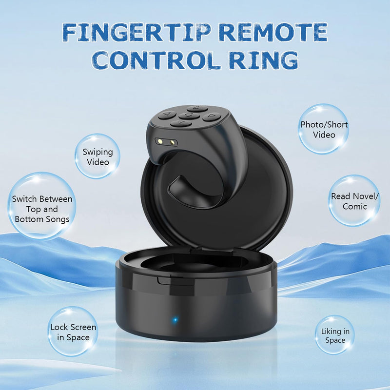 Fingertip Wireless Bluetooth Remote Control, 2025 New TIK-to-k Remote Control APP Kindle Page Turner, Scrolling Rings Rechargeable Camera Video Recording Remote (Black-USB) (Black) Black
