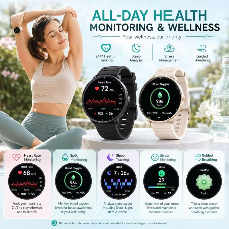 Smartwatch for Swimming 5ATM with GPS, Compass, AI Swim Analysis, Heart & Sleep Tracking, 100+ Sports Modes, HD Display, Long Battery Life, Fitness & Outdoor Training Watch - Men & Women (BLACK) BLACK