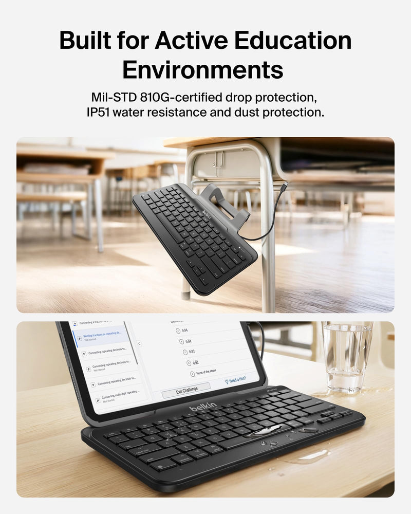 Belkin USB-C Wired Keyboard w/Stand, Plug & Play iPad | iOS keyboard, plug and play, no batteries, full-size keys, tablet accessory, classroom, office