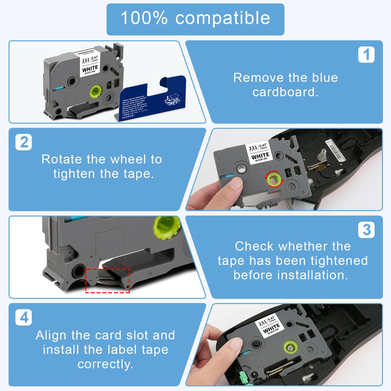 [AUSTRALIA] - Absonic 12mm Tz Tape Replace for Brother Ptouch Label Tape 12mm 0.47" Laminated White Tape 1/2" Black on White for Brother P Touch PT-H100 PTD220 PTD210 PT-1290 PT-2040C PTD400 PTD600 PTD410, 4 Pack 