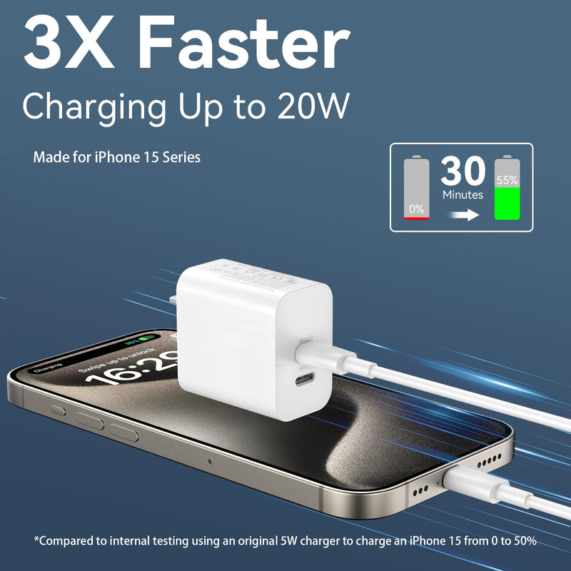Auorld iPhone 15 Charger Fast Charging[MFi Certified],20W Dual Port USB C Fast Charger Block 10FT Long USB C to C Charging Cable Cord iPhone 15 Pro Max/15 Pro/15/15 Plus,iPad Pro 12.9''/11'',iPad Air white 10 FT
