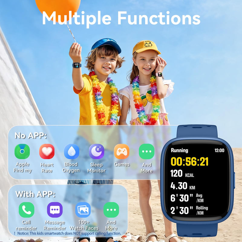 Smart Watch for Kids with Find My, 1.83" Fitness Tracker Watch No APP No Phone Needed, Pedometer, Heart Rate, Sleep Monitor, IP68, Puzzle Games for Girls Boys Teens 5-16, Gift, Blue