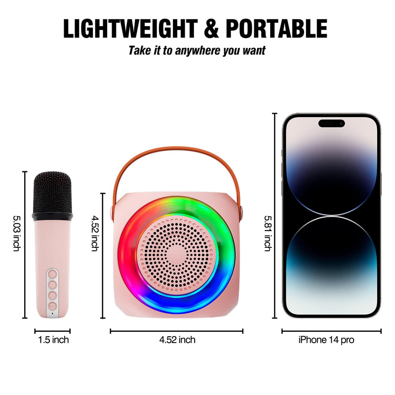 Karaoke Machine for Kids, Bluetooth Speaker with 2 Wireless Microphones and LED Lights, Birthday Gifts for Girls Ages 4, 5, 6, 7, 8, 9, 10, 12+(Pinkcolor) 2 MIC Pinkcolor
