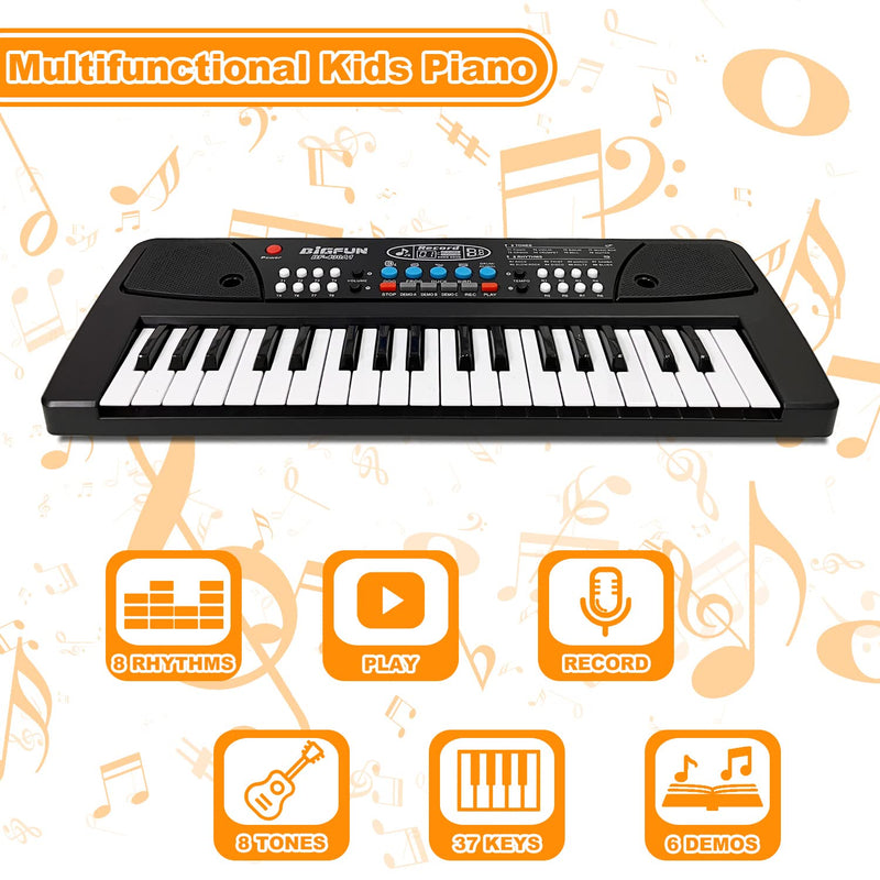 Piano Keyboard for Kids, EOOLEOW 37 Keys Portable Electronic Piano for kids with Microphone - Music Keyboard Piano Toys for 3 4 5 6 7 8 9 Year Old Boys and Girls (Black) Black