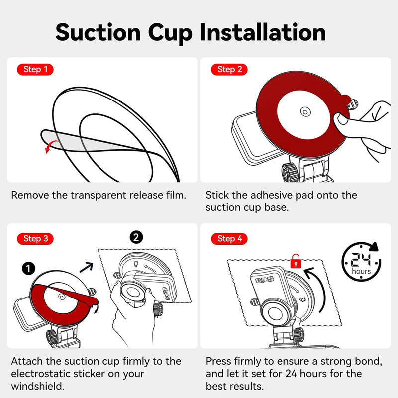 [AUSTRALIA] - REDTIGER Suction Mount for F7N Series Dash Cam,Built-in GPS Module,Easy Install,180° Rotatable,Includes Adhesive Pads and Electrostatic Stickers 