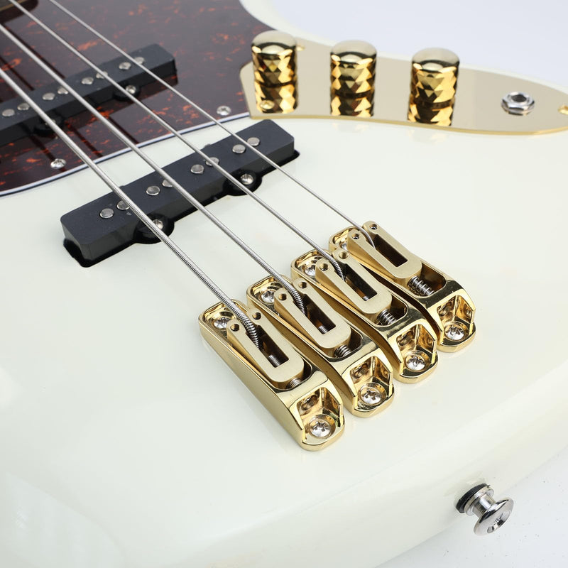 [AUSTRALIA] - Gold Single String Bass Guitar Bridge with Brass Saddle Individual Fixed Bridge for 4 String Electric Bass Replacement Parts 4 piece Gold 