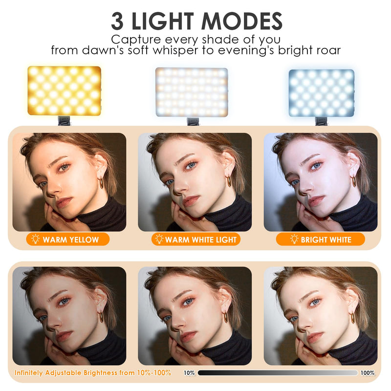 Selfie Light Portable Phone Light, Eagerey 60 LED Rechargeable Fill Light with Front & Back Clip, CRI 95, 3 Light Modes, Clip on Light for TikTok Tablet/Laptop, iPad, Conference Vlog Video Black