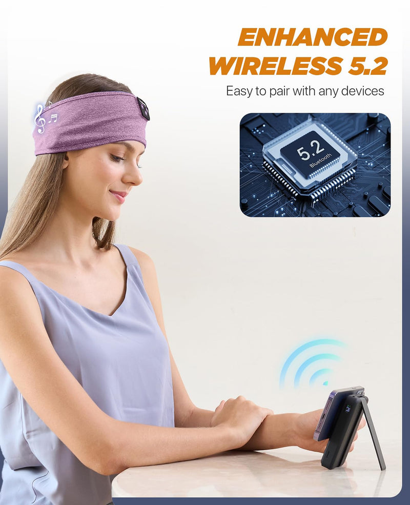 [AUSTRALIA] - Sleep Headphones Bluetooth Headband, Headband Headphones for Sleeping, Running, Yoga, Fitness, Travel, Meditation, Headphones Suitable for Side Sleepers, Gift for Men Women, Tech Gadgets 2024 CrystalPurple 
