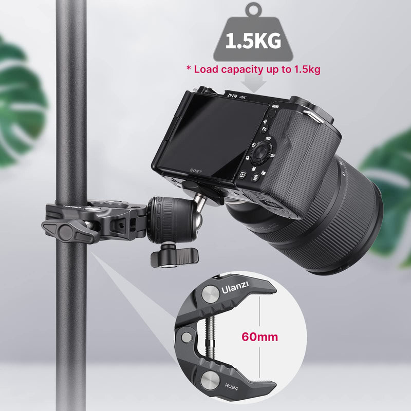 ULANZI R099 Super Clamp Camera Mount Clamp with 360° Ballhead, Bike/Bicycle/Motorcycle Handlebar Mount for Insta360/GoPro/AKASO/DJI Osmo Action Cameras, DSLR/Cameras/Lights Pole Tube Mount