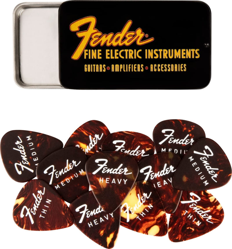 Fender Fine Electric Guitar Picks 351 Shape, Stocking Stuffers, Guitar Accessories, 12-Pack Tin