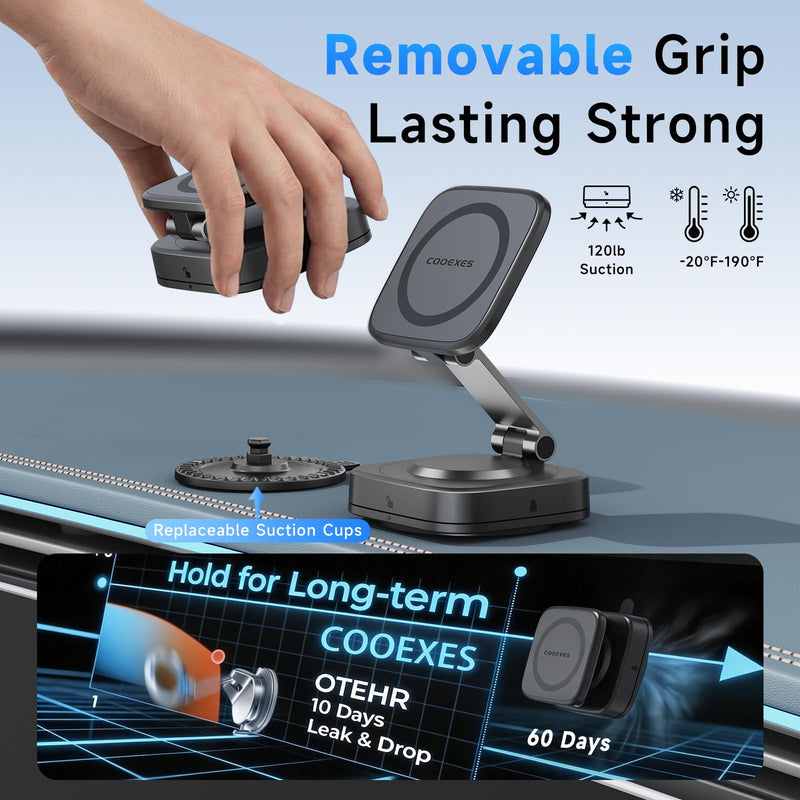 Magnetic Car Phone Holder for Dashboard & Windshield, Quick-Swap Cell Phone Mount with Strong Suction Cup, 360° Adjustable Car Phone Stand, Compatible with iPhone 17-12Pro Max, Samsung Galaxy