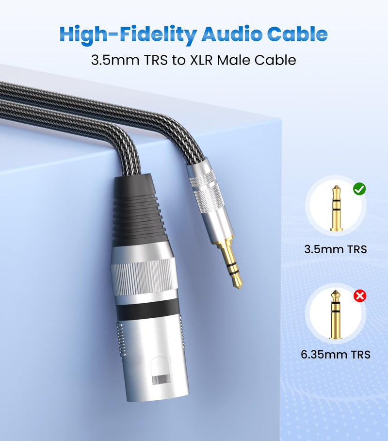 tisino 3.5mm to XLR Cable Unbalanced Mini Jack 1/8 inch to XLR Male Adapter Microphone Cord - 10ft/3m 10 feet