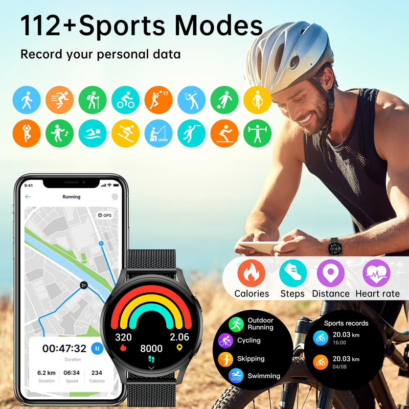 Smart Watch for Men Women Fitness: Waterproof Make/Answer Call Smart Watches for Men Digital Mens Watches Running Step Tracker Smartwatch Android Phones iPhone Samsung Compatible Heart Rate Monitor Black