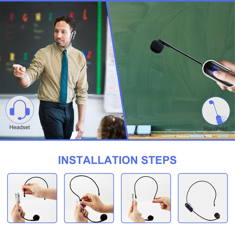 UHF Wireless Headset Microphone System: Mic Headset - LED Digital Display, Head Handheld Mic 2 in 1, Working Time 6H, 165 ft Range Mics for Voice Amplifier, Tour Guide, Teaching, Fitness, PA System Black1
