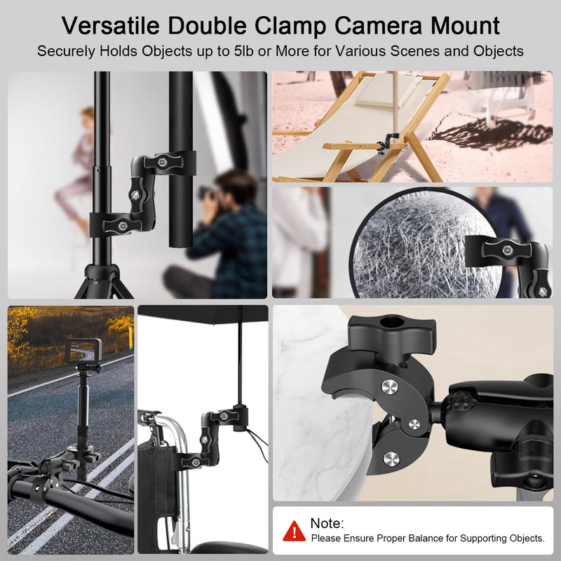 [AUSTRALIA] - Double Clamp Camera Mount - Universal Bracket for Golf Carts, Umbrella Clamp, Desktop, Strollers, Wagons, Photo Studio, and More, Magic Arm Double Ball Head Adapter 