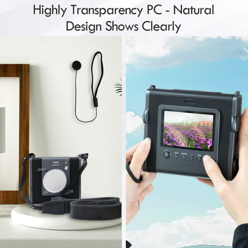 Fuji WIDE EVO Clear Case with Lens Cap, Clear Case and Aluminum Lens Cap with Anti-Lost String for Instax WIDE EVO Instant Camera - Camera Accessories Set - Grey Clear+Grey wide evo camera case+ lens cap