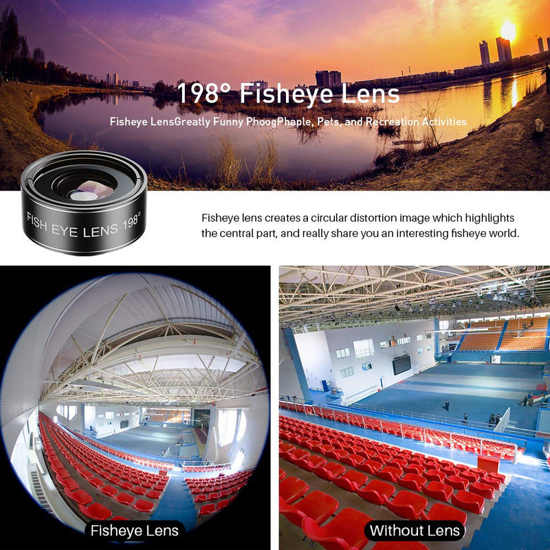 Upgraded Phone Camera Lens Kit (5 in 1) - Macro Lens+Super Wide Angle Lens+Telephoto Zoom Lens+198 Fisheye Lens+CPL for iPhone, Pixel, Samsung, Android, Smartphones 5 in 1