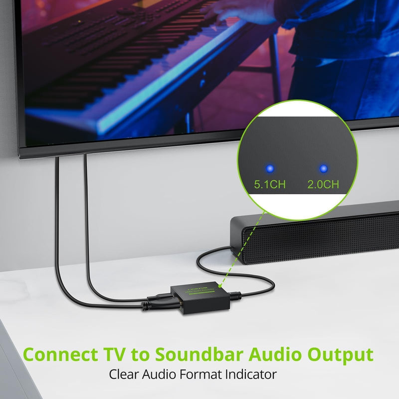 LiNKFOR eARC/ARC Audio Extractor, HDMI eARC to Optical Converter with Audio Signal Indicator & 2.1M Cable, 192kHz, Dolby 5.1 DTS 5.1, for TV to Soundbar,Wireless Headphones,Home Theater(NO CEC)