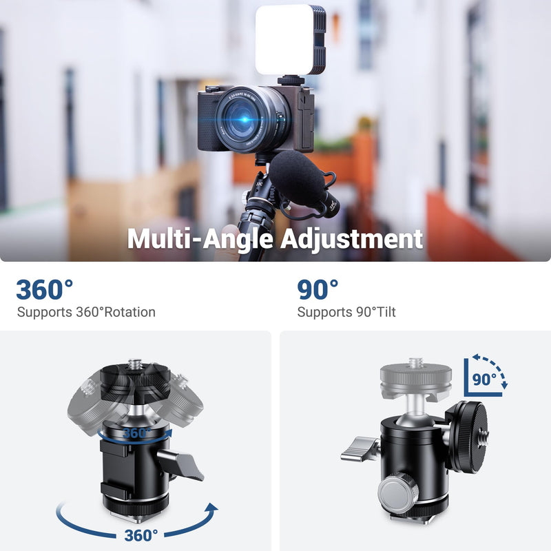[AUSTRALIA] - JJC 1/4''-20 Camera Tripod Ball Head Mount Adapter, Mini Ballhead with Cold Shoe Mount for Camera DSLR Tripod Selfie Stick LED Light Flash Microphone Phone Cage, 360-Degree Rotation, 90-Degree Tilt Ball Head with 2 Cold Shoe Mount 