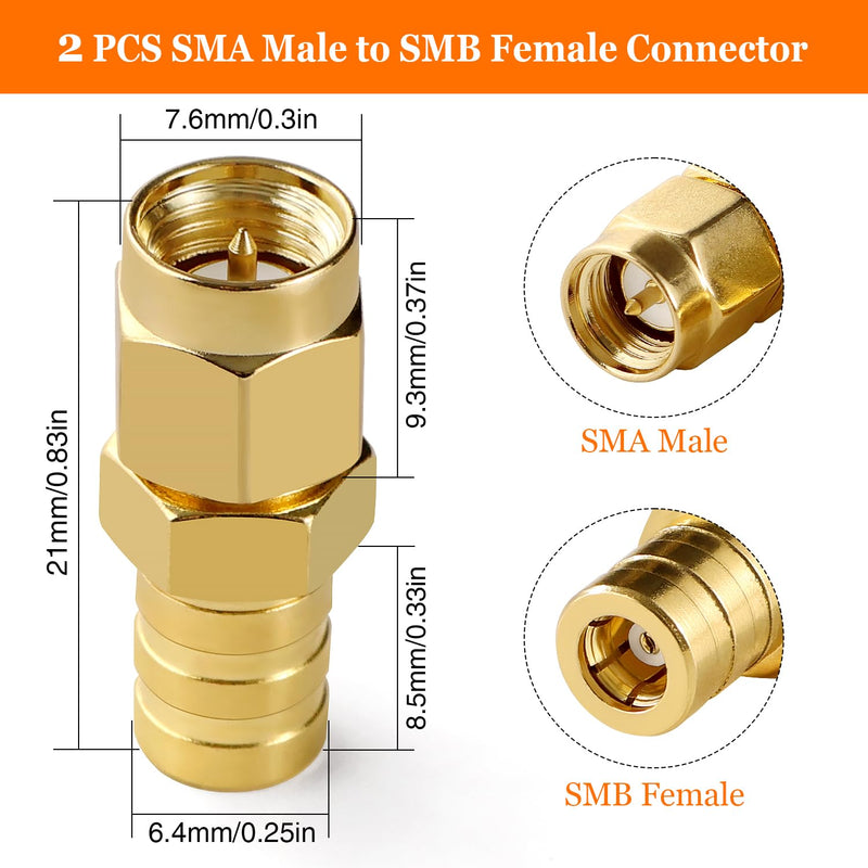 KUOQIY 2 pieces SMA male to SMB female adapter, SMA to SMB adapter, DAB RF radio antenna adapter for DAB car radio antenna