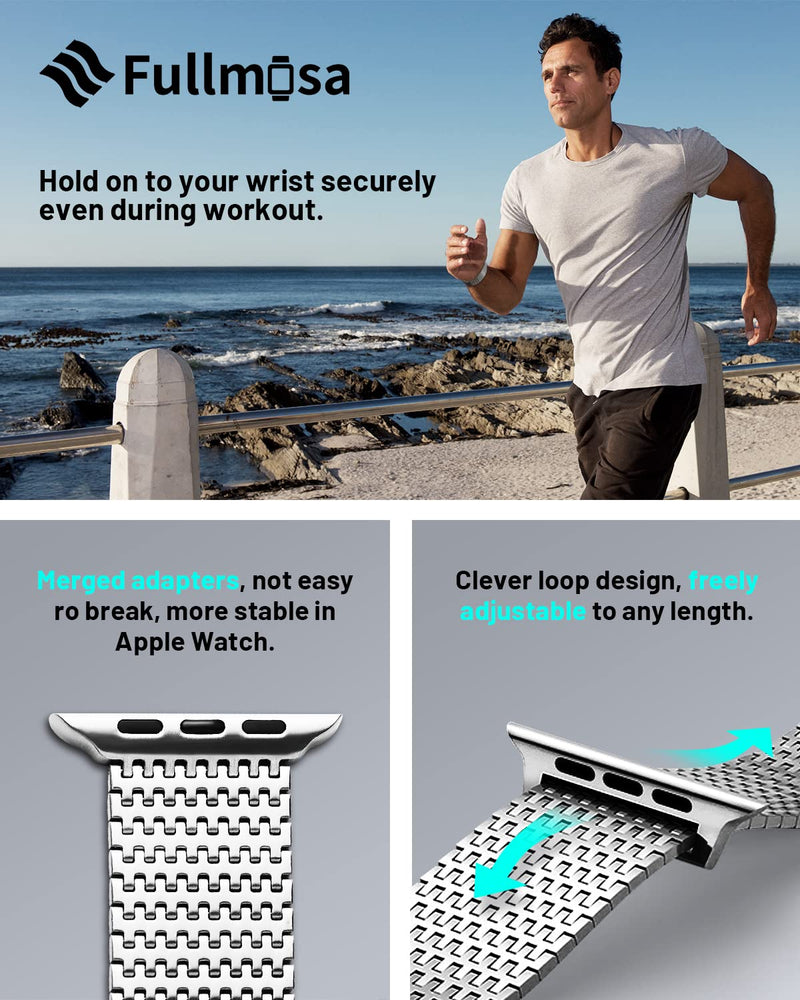 Fullmosa Compatible Stainless Steel Apple Watch Band 41mm/40mm/38mm Blue with Case & Compatible Metal Apple Watch Band with case 41mm/40mm/38mm,Silver