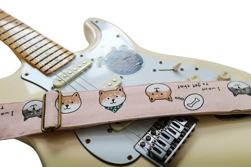 MUSIC FIRST Original Design, 2 inch width (5cm), Vintage Ukiyoe Style Pink Canvas Shiba Inu Electric Guitar Strap Bass Strap (Shiba Inu)