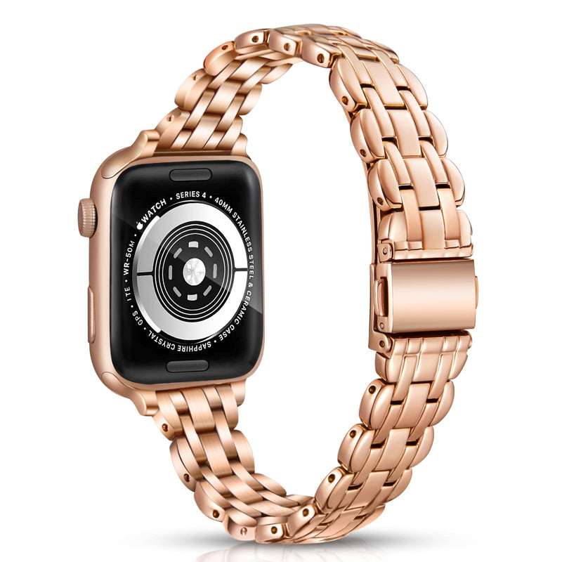 Watch Bands Compatible with Apple Watch Band 38mm 40mm 41mm 42mm 44mm 45mm Iwatch SE Series 8/7/6/5/4/3/2/1 Women Dressy Jewelry Stainless Steel Wristband Chain Strap Link 41mm 40mm 38mm Rose Gold