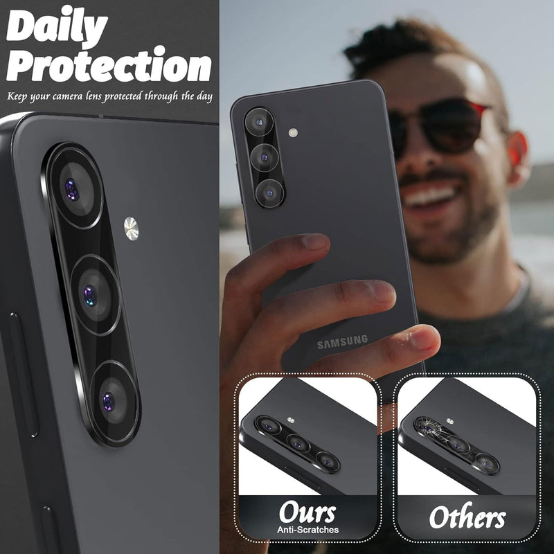 DEERLAMN (3-Packs for Samsung Galaxy S24 Camera Lens Protector(6.2 Inch),9H Hardness Anti Scratch Easy Installation Tempered Glass - Black