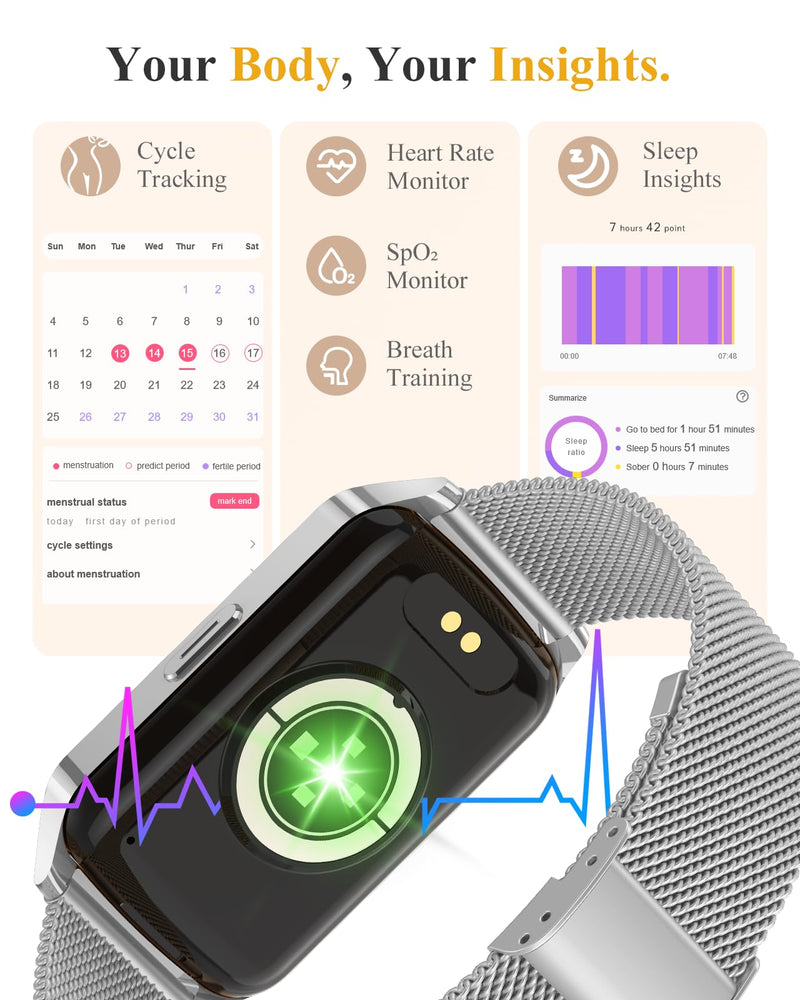 Fitness Tracker Watch for Women Men, Step Counter Compatible with iPhone Android, IP68 Waterproof Activity Tracker with Sleep Monitor, 110+ Sports Pedometer (Cold Steel Silver, 1.57) Cold Steel Silver