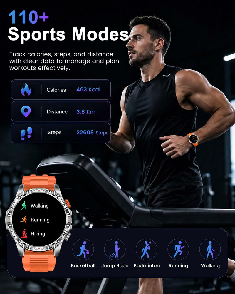 Military Smart Watch for Men, 1.7" AMOLED Display, 1200mAh Battery | Compass & LED Flashlight, Bluetooth Calling, IP68 Waterproof, 100+ Sports Modes, Fitness Tracker, Android & iPhone Compatible