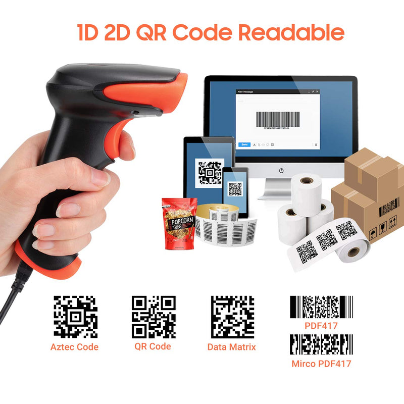 Tera Pro Wireless 2D QR Barcode Scanner 3 in 1 Bluetooth & 2.4GHz Wireless & USB Wired Connection Connect Smart Phone Tablet PC Image Bar Code Reader with Vibration Alert Model HW0002-O 2D no stand
