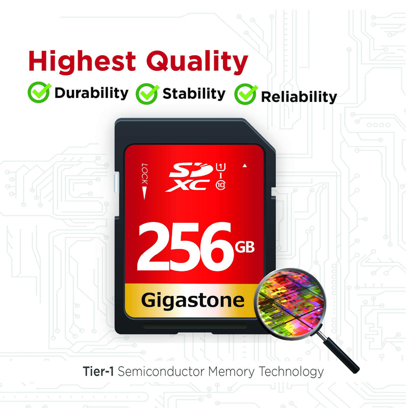Gigastone 256GB SD Card UHS-I U1 Class 10 SDXC Memory Card High Speed Full HD Video Canon Nikon Sony Pentax Kodak Olympus Panasonic Digital Camera, with 1 Mini case SD 256GB U1 1-Pack