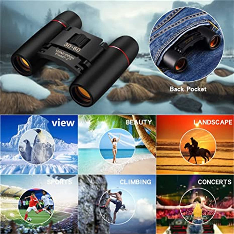 30x60 Mini Compact Binoculars for Adults, Portable Pocket Foldable Binoculars for Waterproof Bird Watching, Mountaineering, Outdoor Hunting