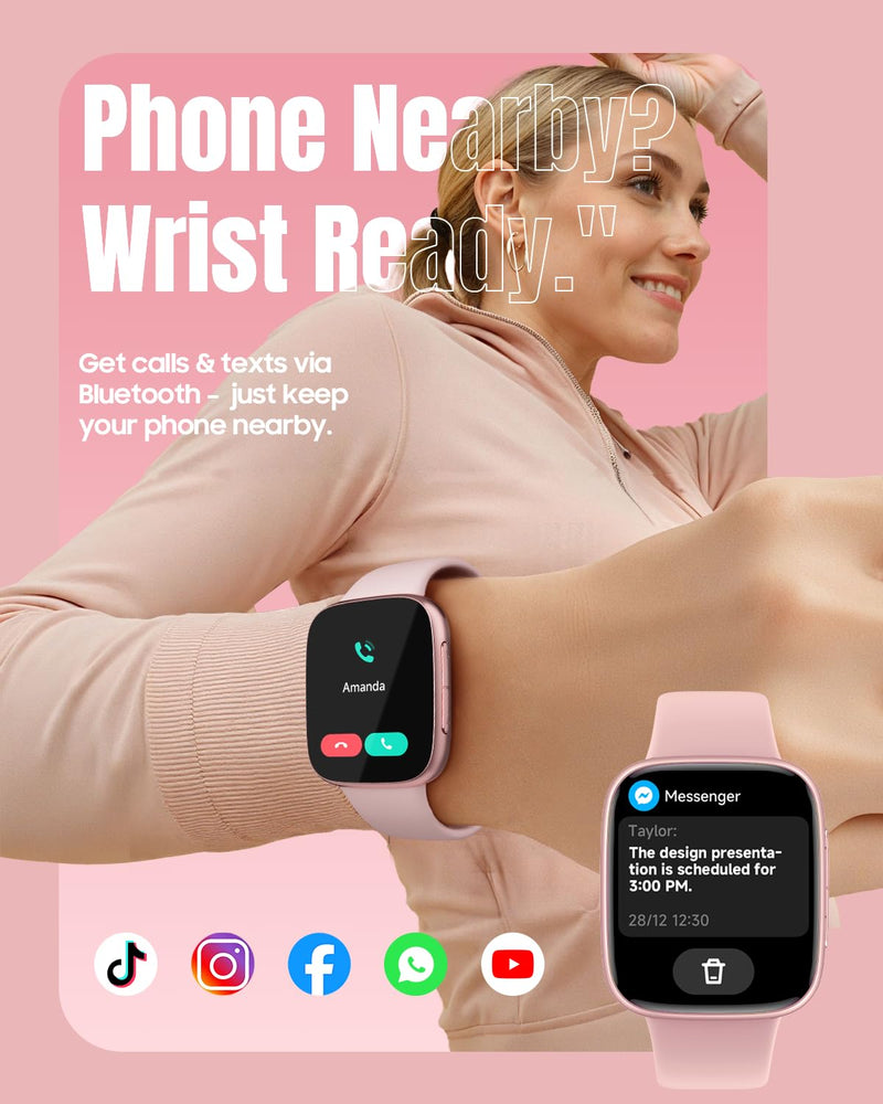Smart Watch for Women Android & iPhone, 1.85" Ultra HD AMOLED Display,10 Day Battery, 3ATM Swimming Waterproof, Answer/Make Calls, Fitness/Heart Rate/Sleep Tracker/100 Sports, Pink