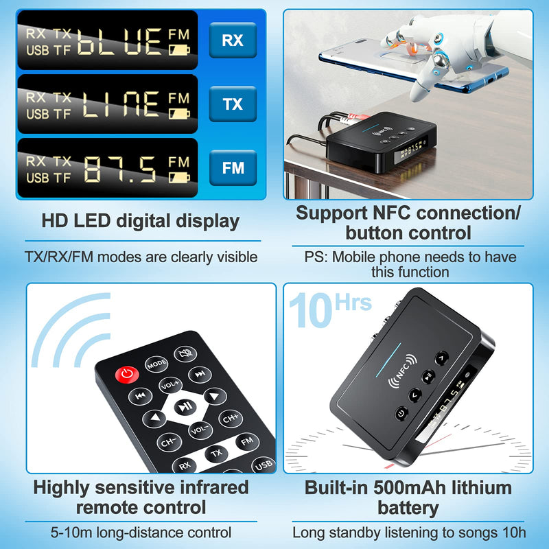 Bluetooth 5.0 Transmitter Receiver Adapter Audio 3 in 1 Bluetooth Audio Adapter 3.5mm AUX RCA Optical USB HiFi Stereo Music, FCC Pass 2A4RO-M6 M6