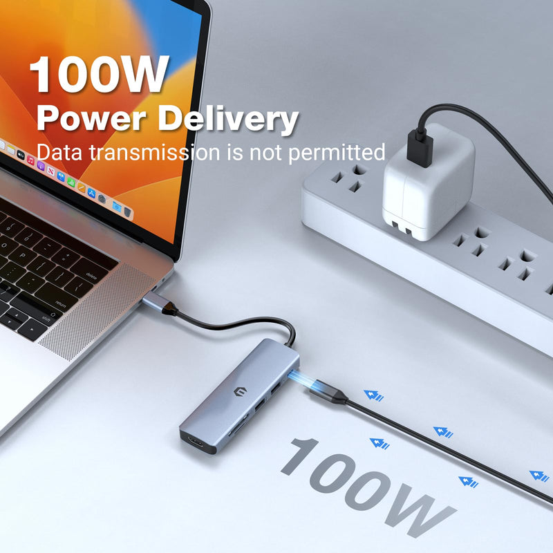 6 in 1 USB C HUB, Oditton Hub Port with 4K HDMI, 100W Rapid Charging, 3 x USB 3.0, SD/TF, Compatible for USB C Laptops Dell XPS/HP/Surface and Other Type C Devices
