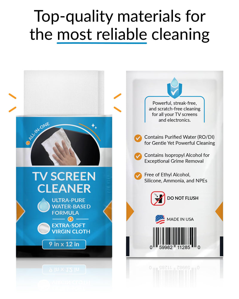 Monitor Cleaner, TV Screen Cleaner Wipes - Convenient for Car Use, No Spray, No Streaks - Reliable TV Cleaner for Smart TV, Car Screen Cleaner, Big Electronics Wipes - Individually Sealed - iCloth