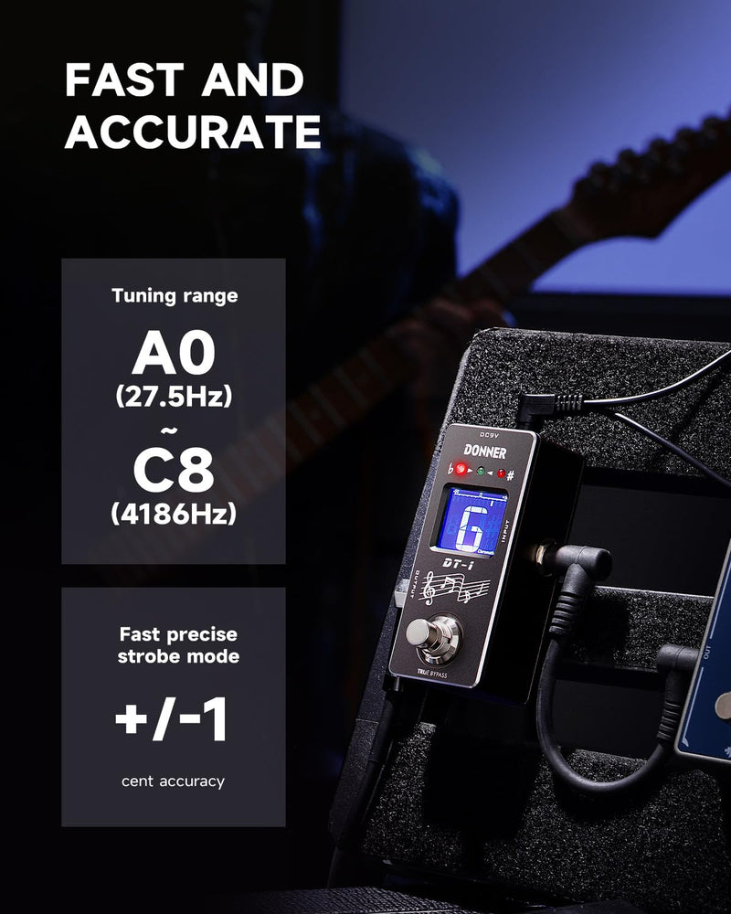 Donner Tuner Pedal, Dt-1 Chromatic Guitar Tuner Pedal with Pitch Indicator for Electric Guitar and Bass True Bypass Black Tuner