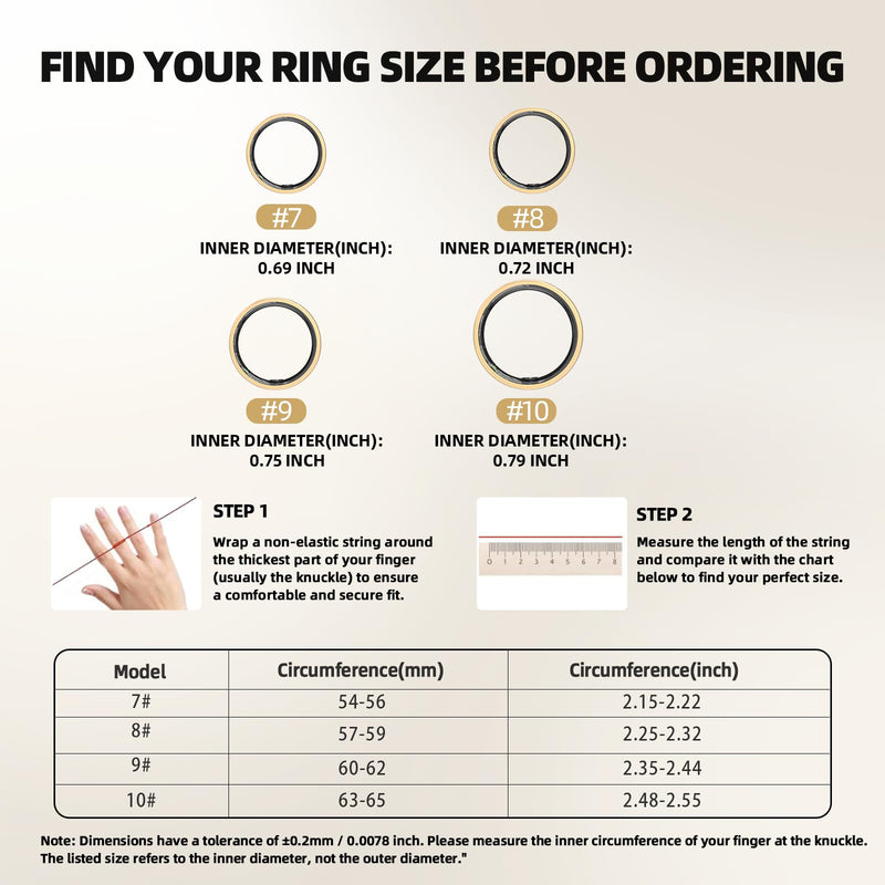 Smart Ring for Women & Men, Slim Fitness & Health Tracker, IP68 (Gold, #9) | 24/7 health tracking, Sports Tracking, Skin temperature, Sleep, Heart rate, SpO₂, HRV, IP68 Waterproof & No Subscription Gold