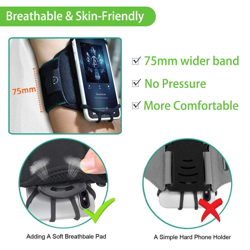 Wristband Phone Holder,HCcolo 360°Rotatable Universal Sports Wristband for iPhone X/8 Plus/8/7/6s,Galaxy S9 Plus/S9/S8 & Other 4”-6.5”Smartphone,Running Armband for Hiking Biking Walking (Wrist) Black