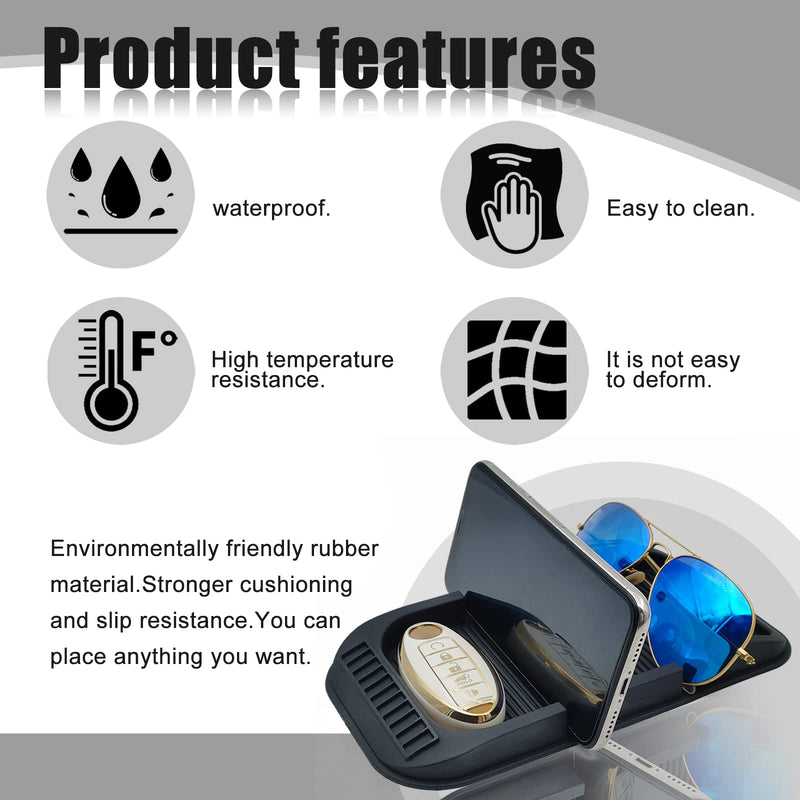 Car Dashboard Cell Phone Holder, Anti-Slip Pad Double-Groove with Number Plate Auto Silicon Tray, Silicone Car Pad Mat for Various Dashboards,Phone GPS Keychains Sunglasses Mat