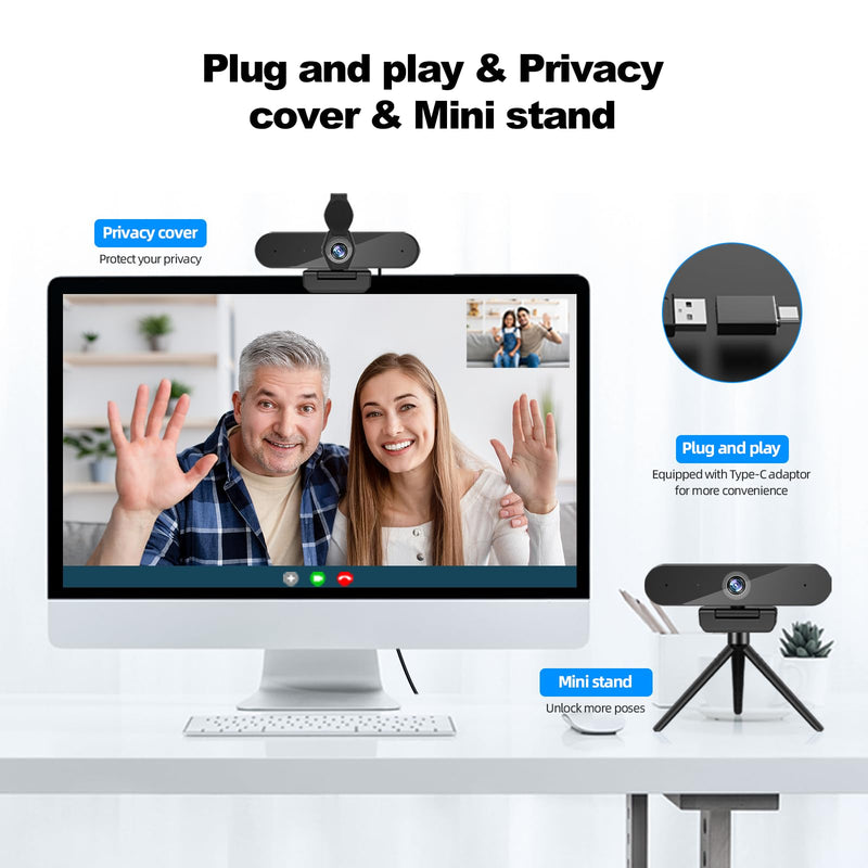 1080P Webcam with Microphone, 60FPS HD Web Camera with Privacy Cover and Tripod, Plug and Play, 80° Wide Angle USB Computer Webcam for, PC, Laptop, Mac, Zoom, Teams, Skype, Streaming M5