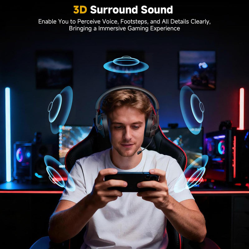 [AUSTRALIA] - SG600 Wireless Gaming Headset for PC, PS5, PS4, Laptop, Mac, Nintendo Switch, 2.4GHz & Bluetooth 5.3 Gaming Headphones with Noise Canceling Mic, Stereo Sound, 70+Hr Battery, 15ms Latency Black 