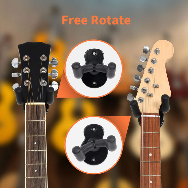 WOGOD Guitar Wall Mount Hanger Hook Holder Stand 5 Pack Guitar Hangers for Ukulele Acoustic Electric and Bass(Guitar Style Black - 5 Pack)