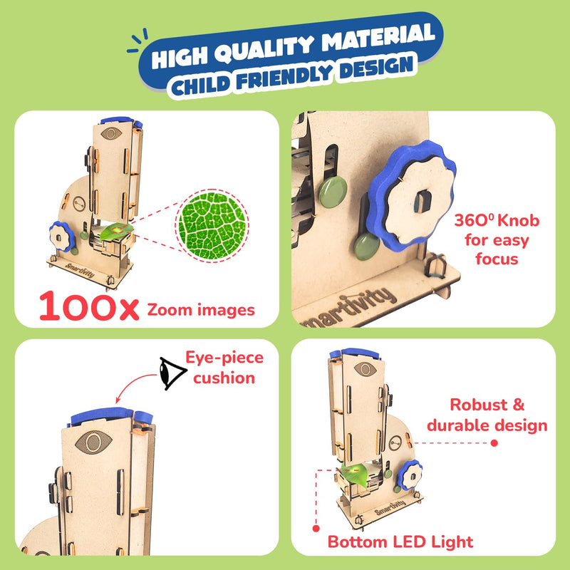 [AUSTRALIA] - Smartivity Microscope 100x Zoom STEM Toy for Kids Age 8 to 14 Years Old | Cool Birthday Gifts Ideas for Boys & Girls | DIY Science Toys for 8,9,10,11,12,13,14 Years I Wooden Engineering Game 100x Microscope 