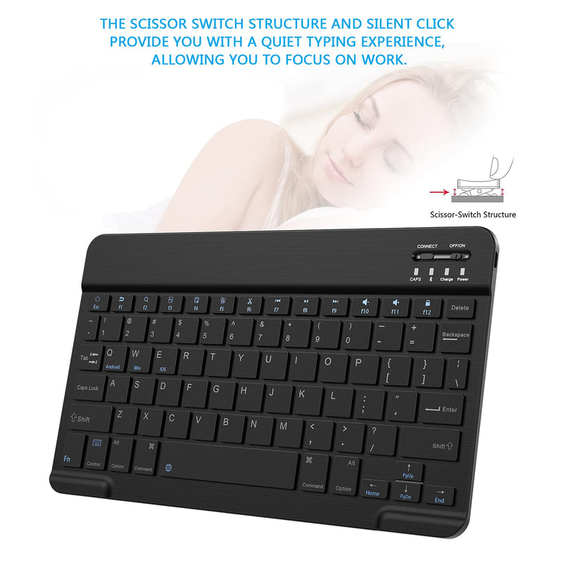 Ultra-Slim Small Bluetooth Keyboard, Portable Rechargeable External Cordless Wireless Keyboard for Android Tablet Cell Phone Samsung Smartphone iPad Mini Air Pro iPhone Windows Surface (Black) Black